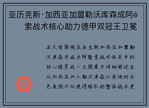 亚历克斯·加西亚加盟勒沃库森成阿隆索战术核心助力德甲双冠王卫冕